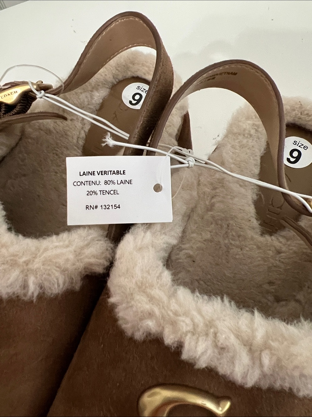 Coach Chestnut Suede Shearling-Trim Clog Mules - Picture 5 of 14